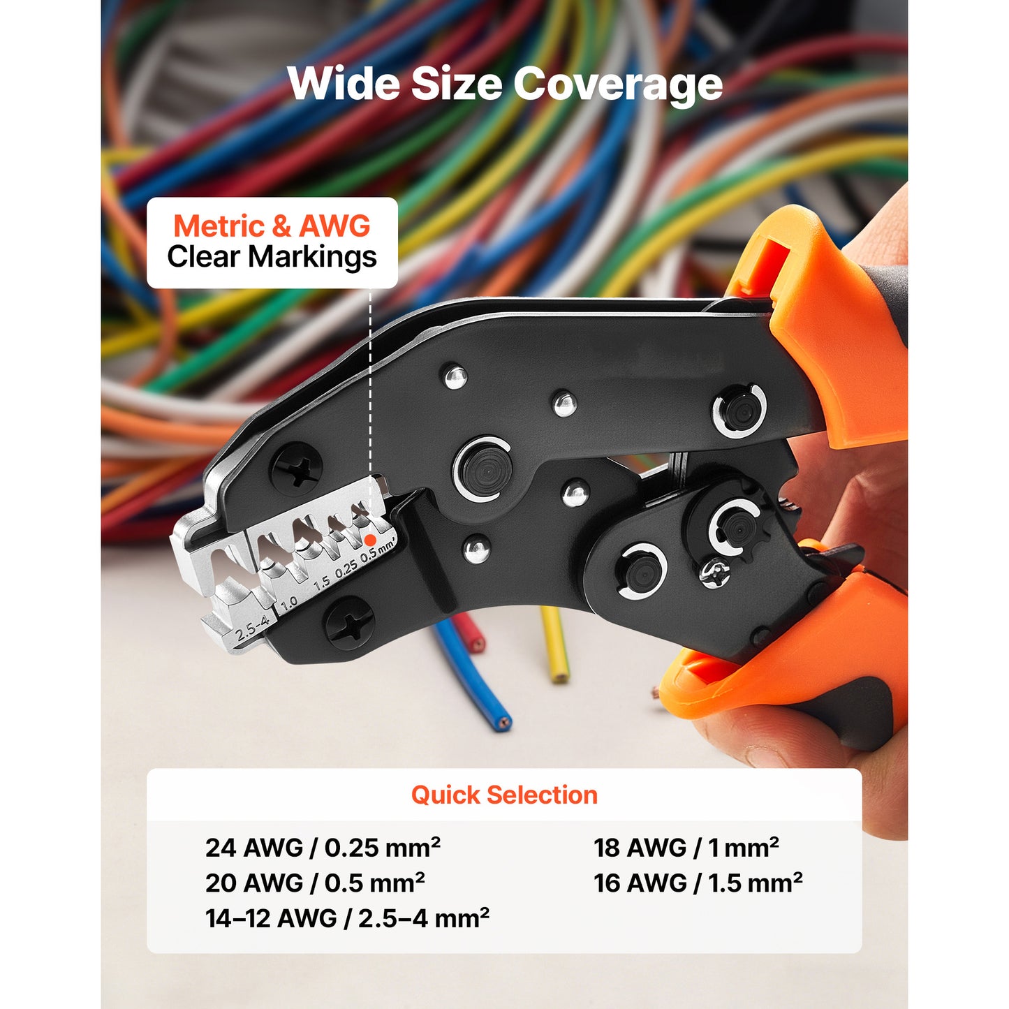 Crimping Tool 24-12 AWG Wire Crimper with Ratchet & Adjustable Pressure