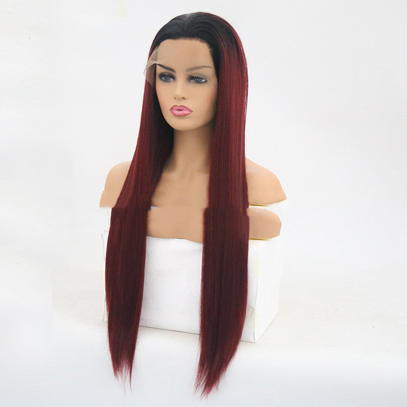 Wine Red Long Straight Hair Headgear - 26 Inch