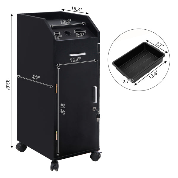 Black Hair Salon Tool Cart with 4 Drawers and Side Tray - Durable ABS & Particleboard