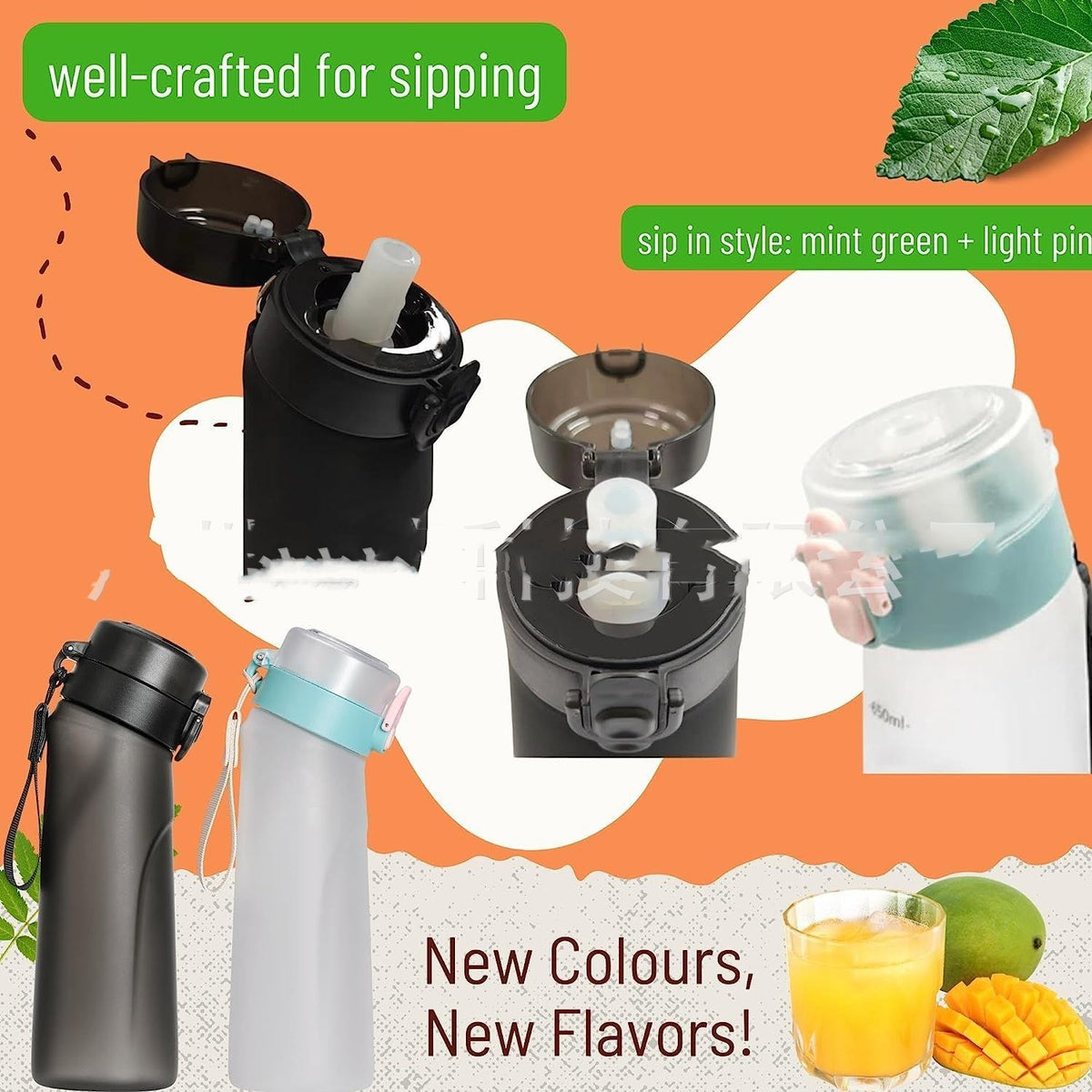 Plastic Fragrance Ring Straw Sports Bottle 750ml - Multiple Colors