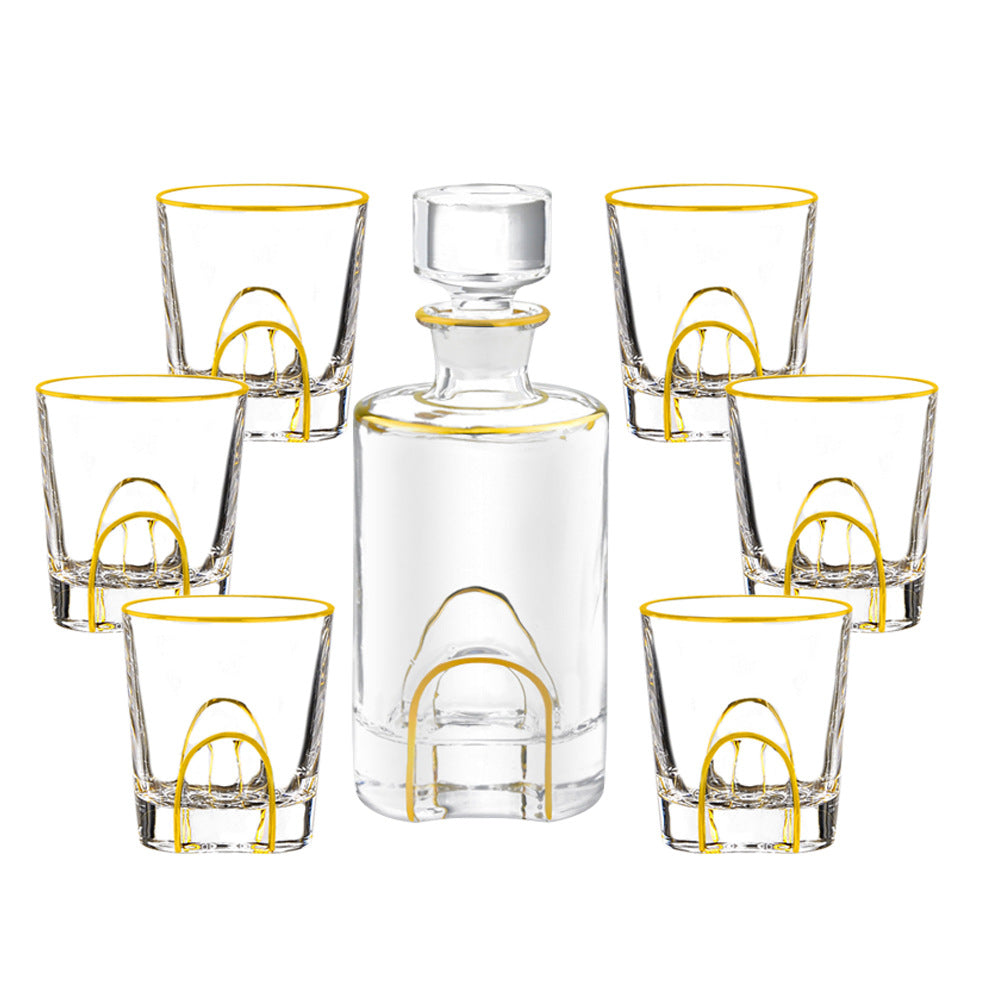Crystal Glass Whiskey and Wine Set - Creative Gold Finish, 7-Piece Home Barware
