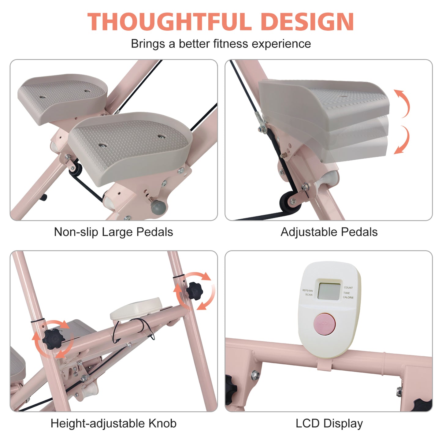 Folding Vertical Stair Stepper Cardio Machine - Pink & White