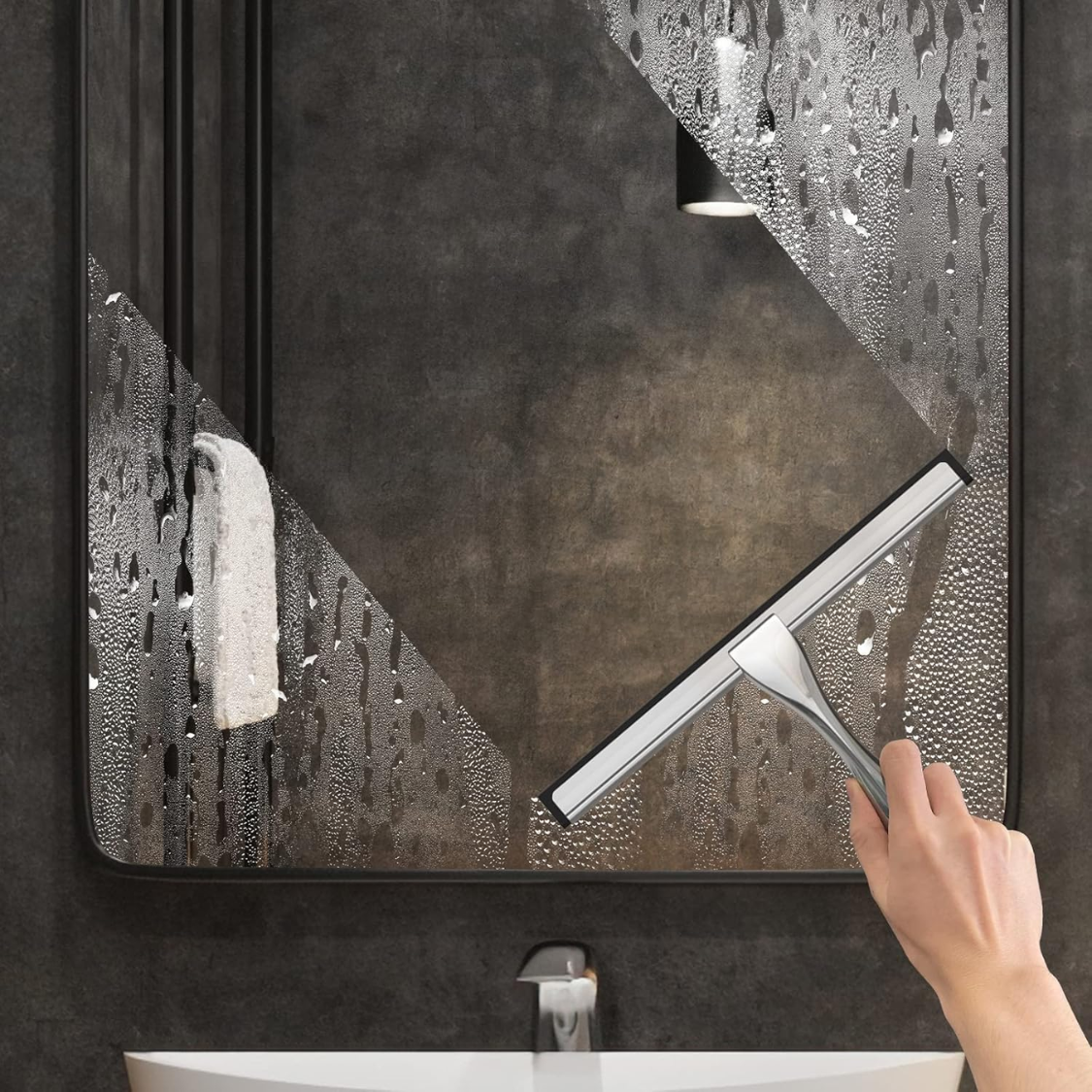 Stainless Steel Shower Squeegee with Adhesive Hooks - Silver