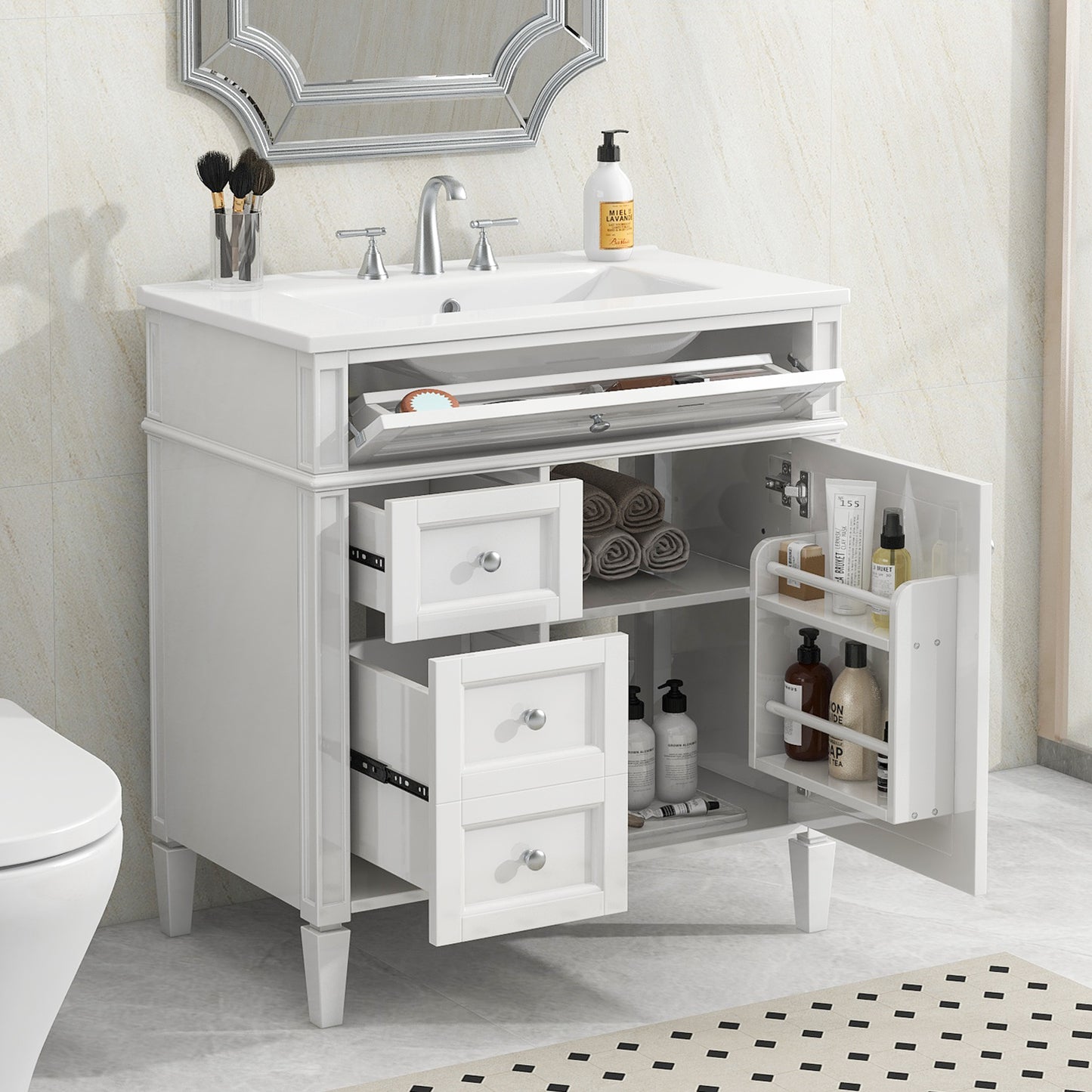 30'' Modern Bathroom Vanity with Sink & Storage - White