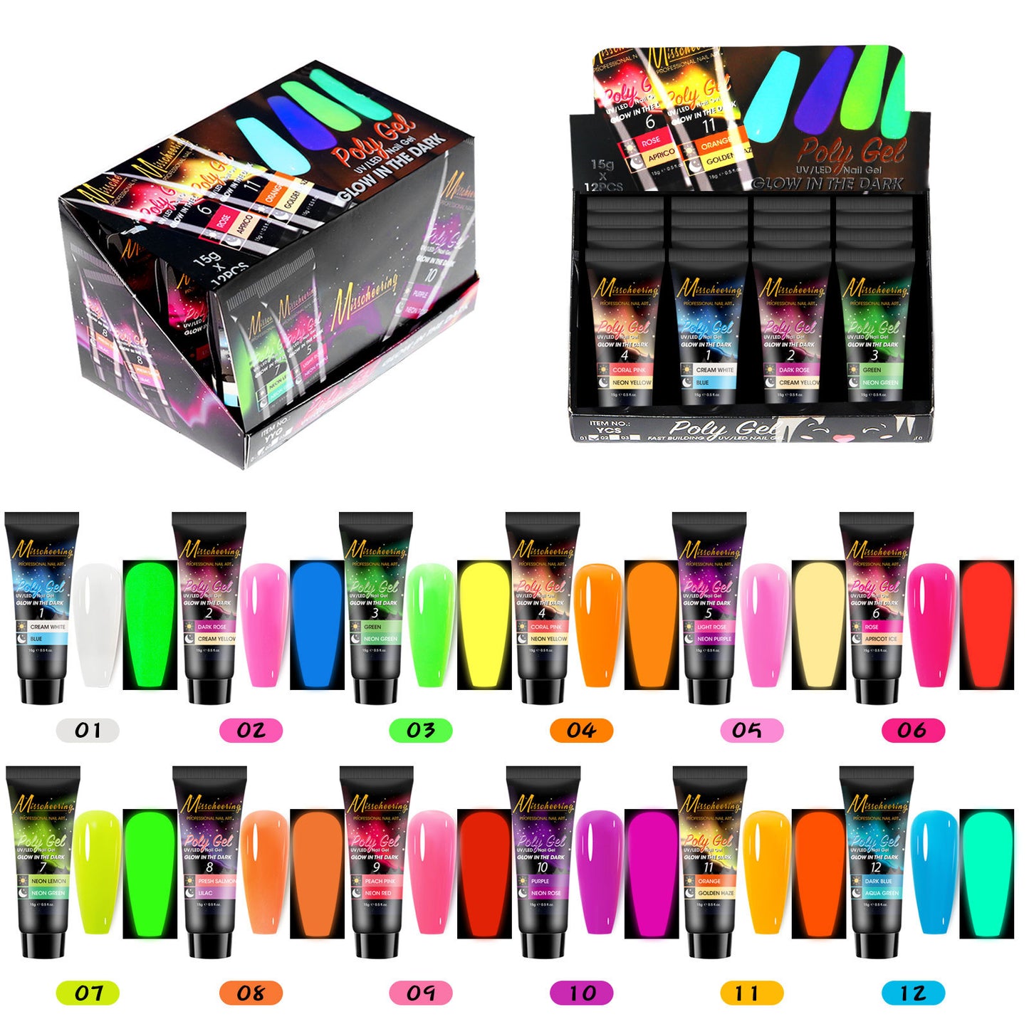 12-Color Sequin Nail Extension Kit - Nail Art & Gel Accessories