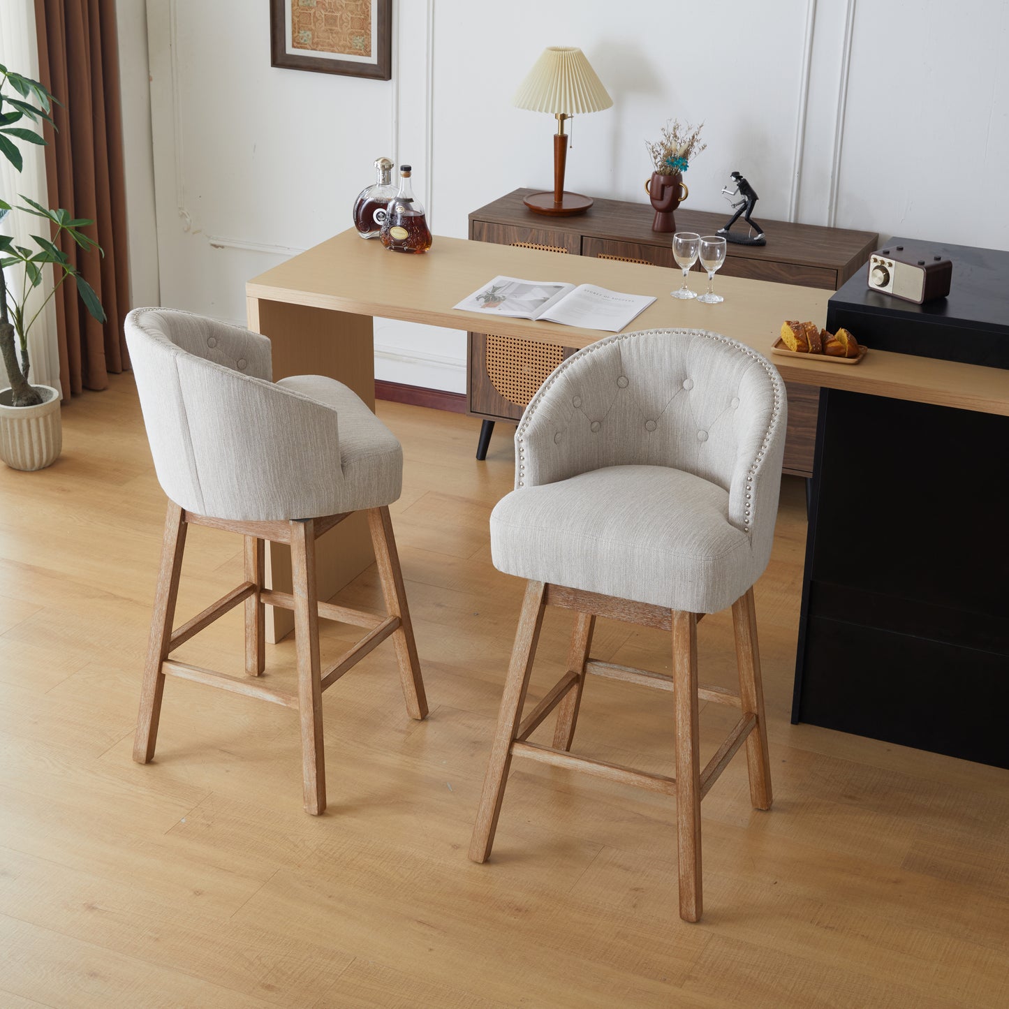 33.25 Swivel Counter Stools Set Of 2, Upholstered Height Bar With