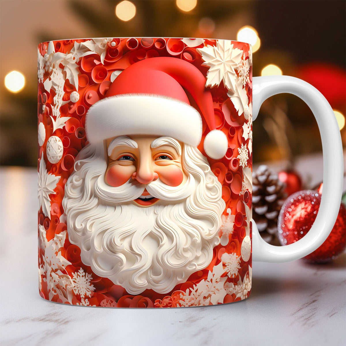 3D Christmas Ceramic Mug with Santa Design - Space Theme Holiday Coffee Cup