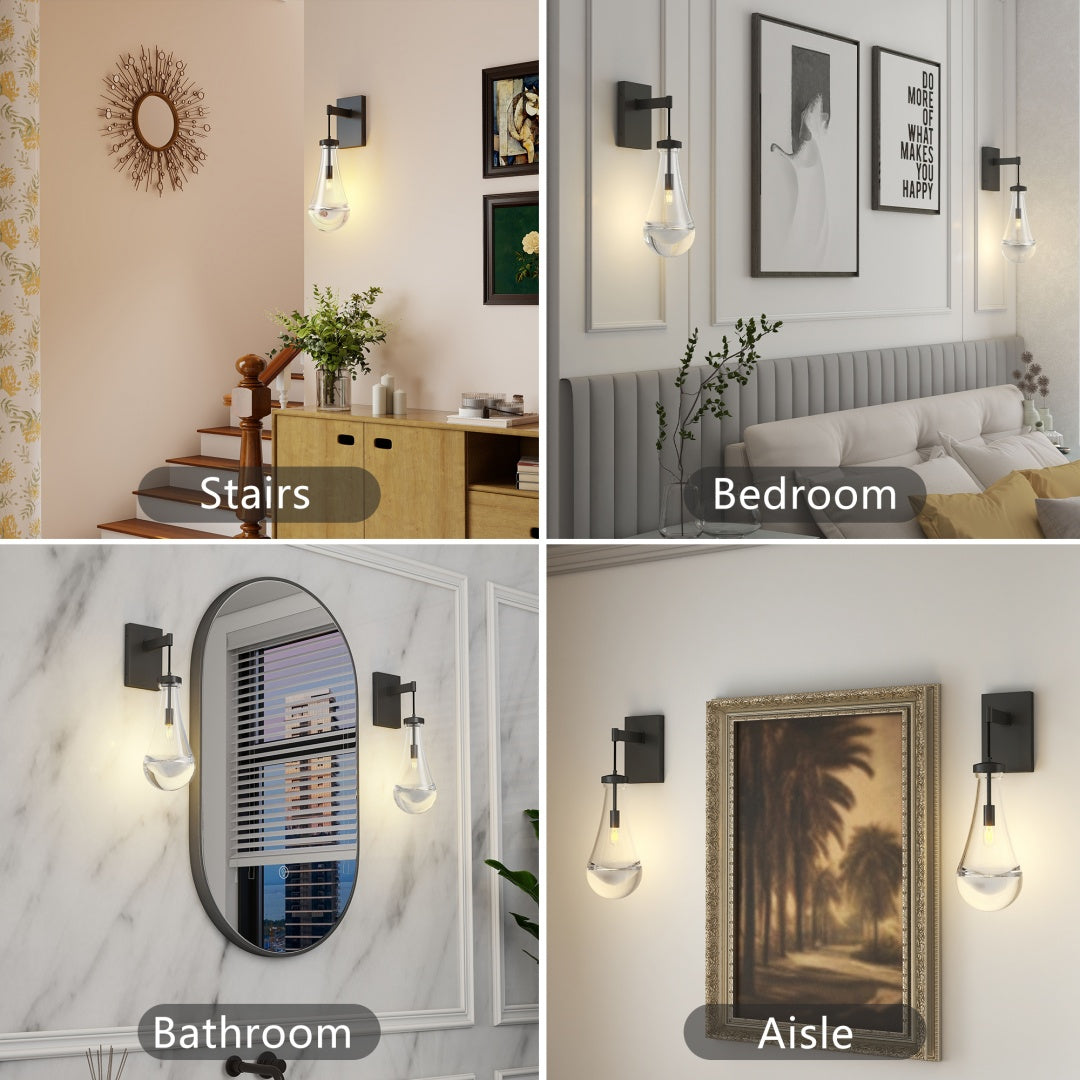 Modern Black Raindrop Wall Sconces - Set of 2 Dimmable Lighting