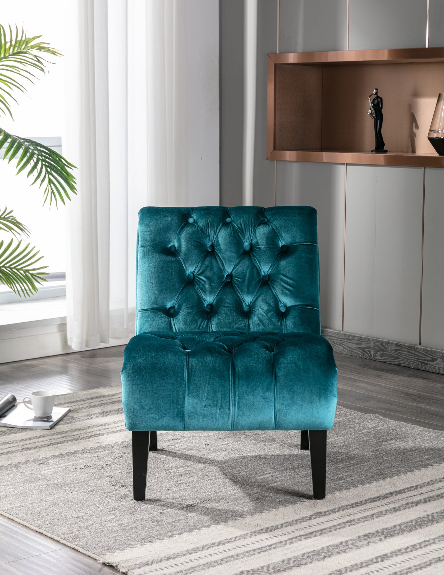 Teal Velvet Armless Accent Chair - Comfortable Upholstered Living Room Chair
