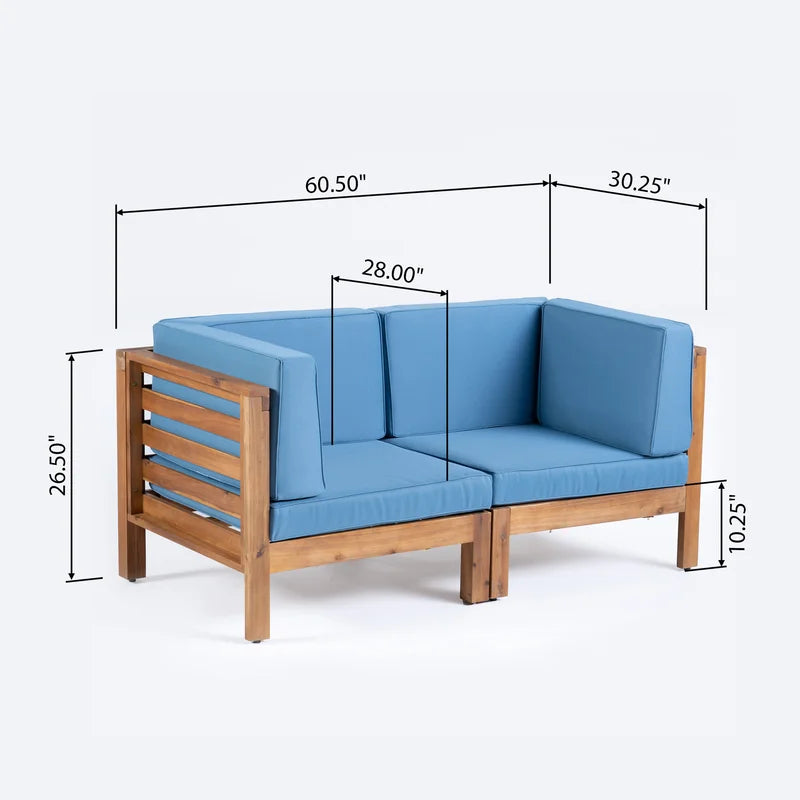 OANA 2-Piece Loveseat Set - Stylish Acacia Wood - Blue
