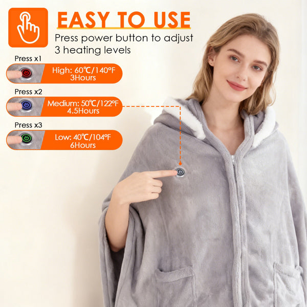 Wearable Heated Blanket with 3 Heat Levels - USB-Powered, 59x31in