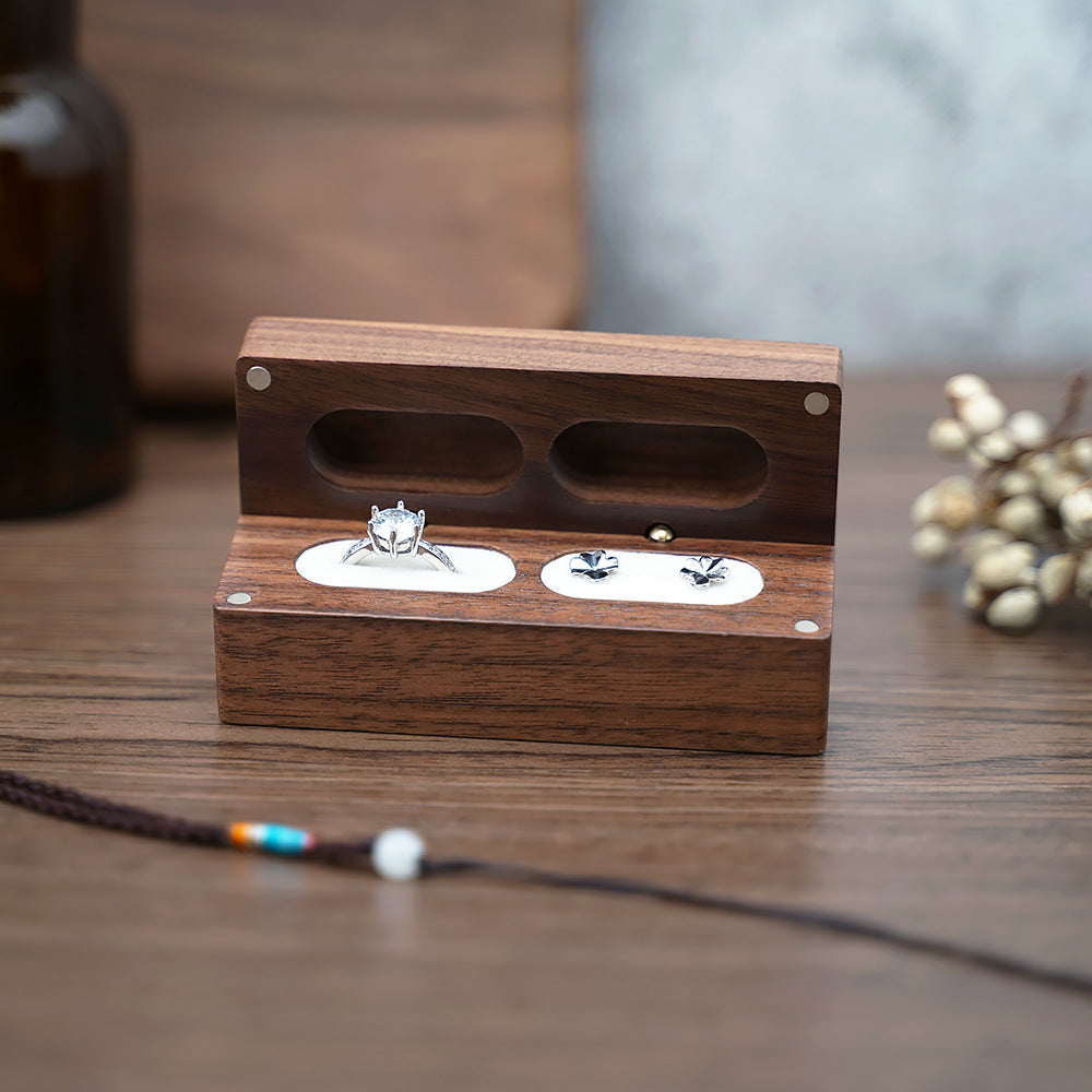 Wooden Jewelry Stud Earrings Storage Box - Black Walnut Finish