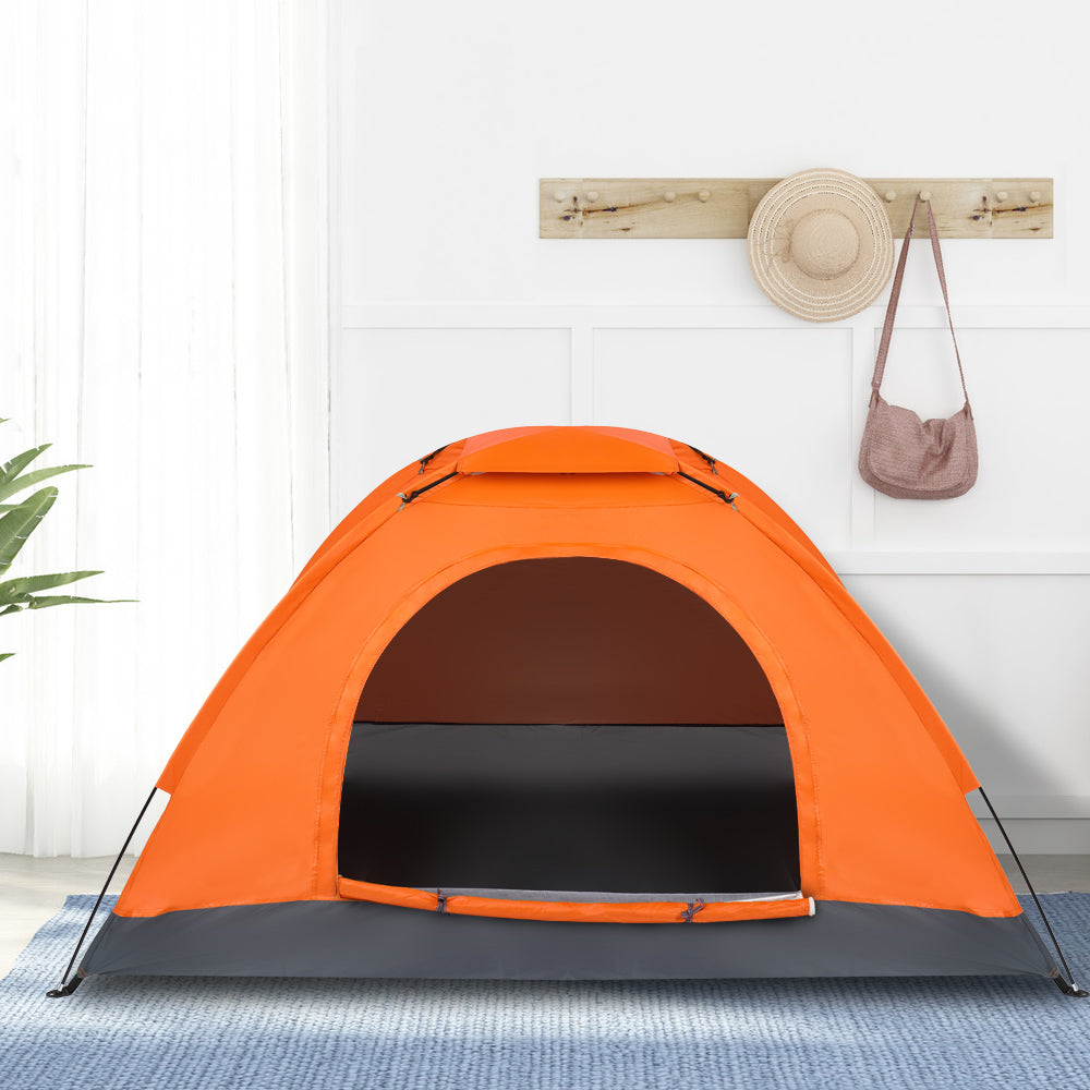 1-Person Waterproof Orange Camping Dome Tent - Quick Setup