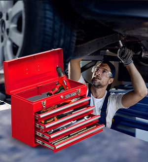 20.3-Inch Metal Tool Box with Drawers, Lockable Steel Chest for Garage and Workshop
