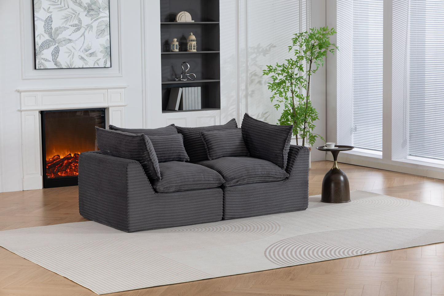 74.8" Wide Modular Sectional Sofa - Antique Grey Corduroy