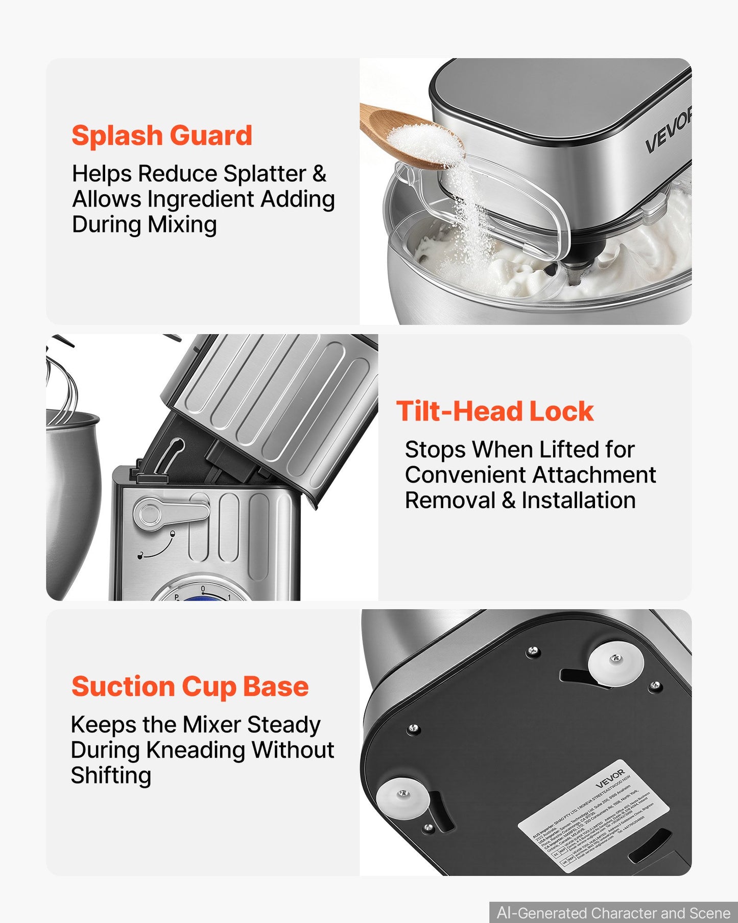 7.4 Qt Tilt Head Stand Mixer 500W with Stainless Steel Bowl & Attachments