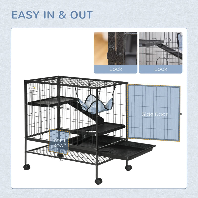 Small Animal Cage on Wheels with Storage Shelf and Removable Tray - Suitable for Hamsters, Ferrets, Rats, and Kittens