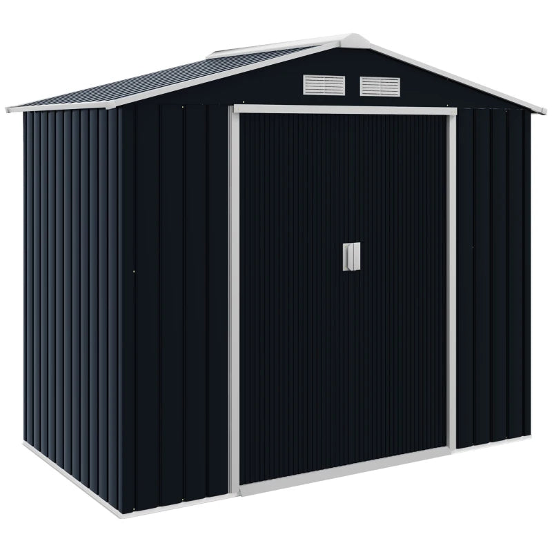 7x4 ft Metal Outdoor Garden Shed with Sliding Doors & Ventilation - Dark Gray