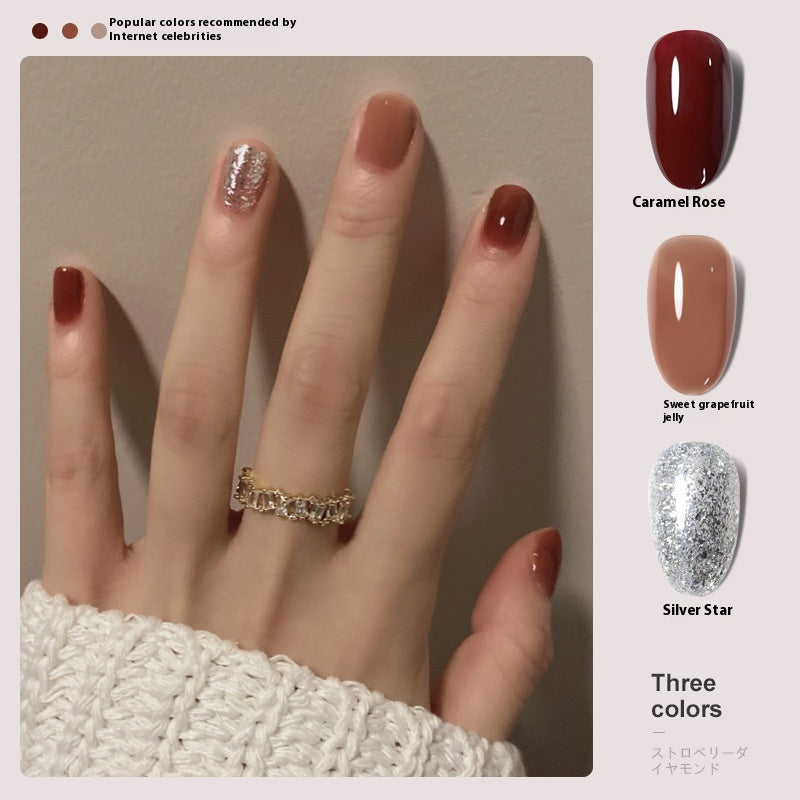 Three-Color Gel Nail Polish Set for Manicure - Nude, Purple, Orange