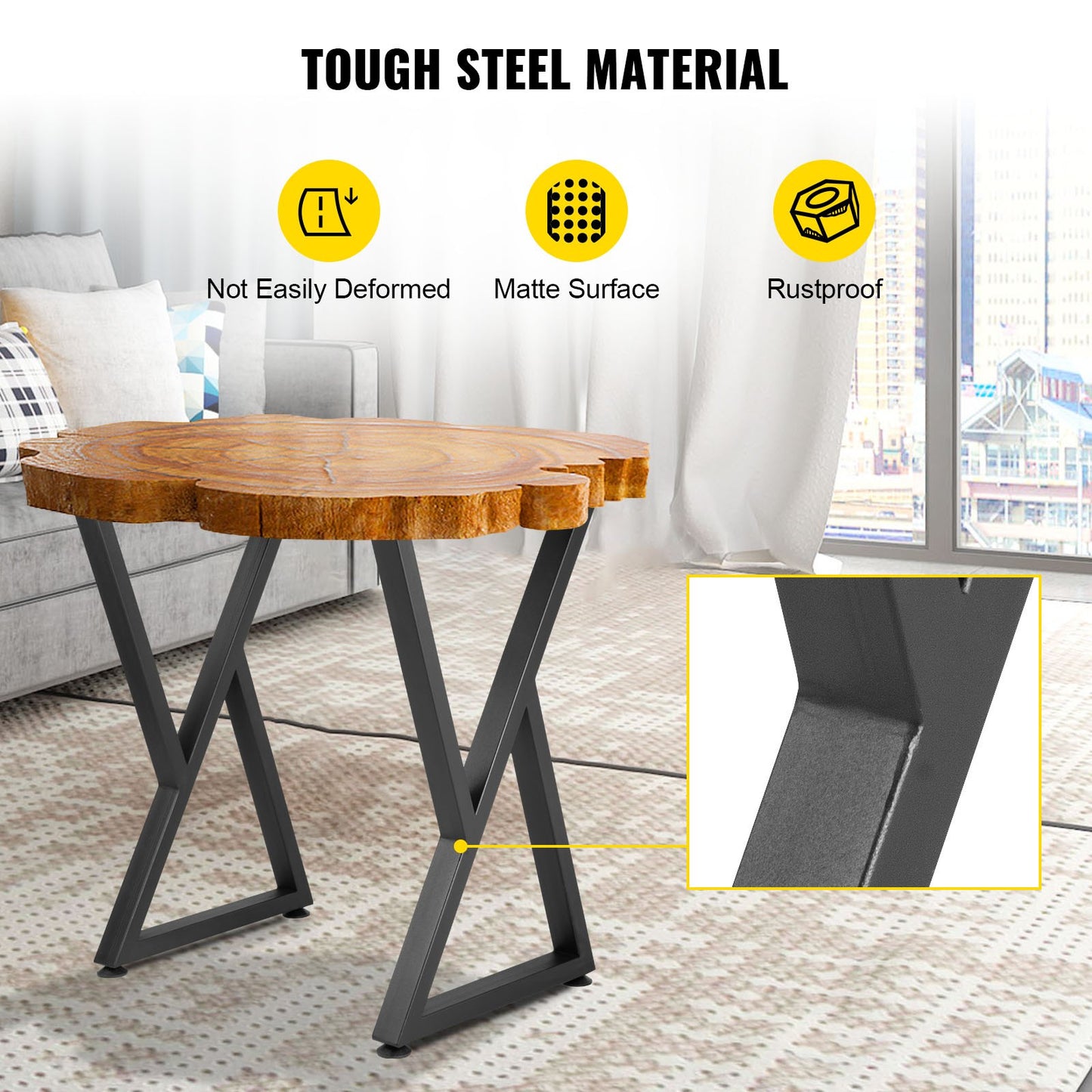 Heavy Duty Metal Table Legs Set of 2 - 28x18 Inch Black Z-Shaped Desk Supports with Rubber Floor Protectors