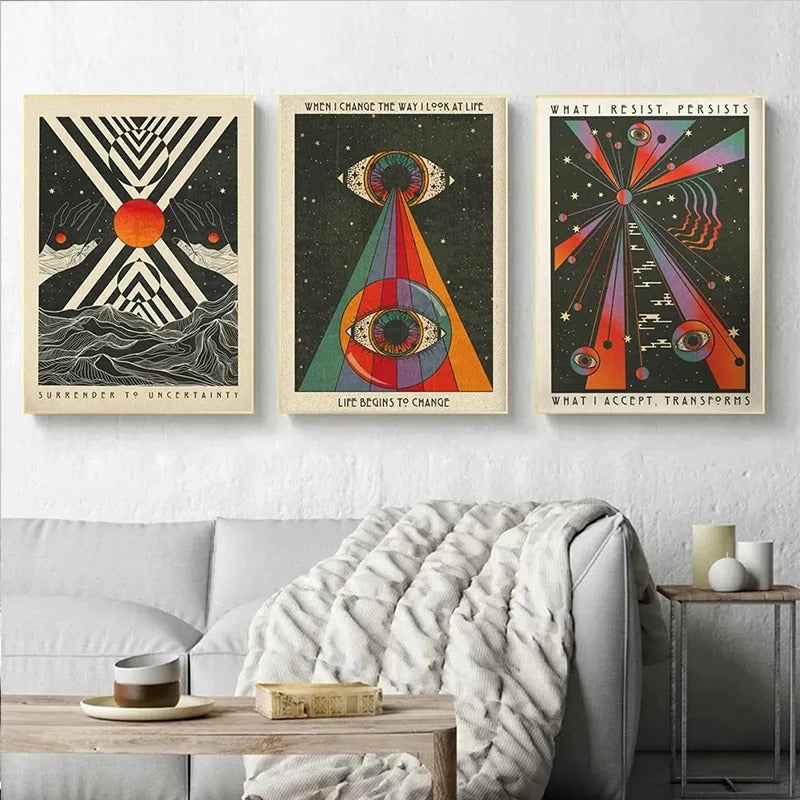 Psychedelic Bohemian Abstract Canvas Wall Art - Framed & Frameless Options