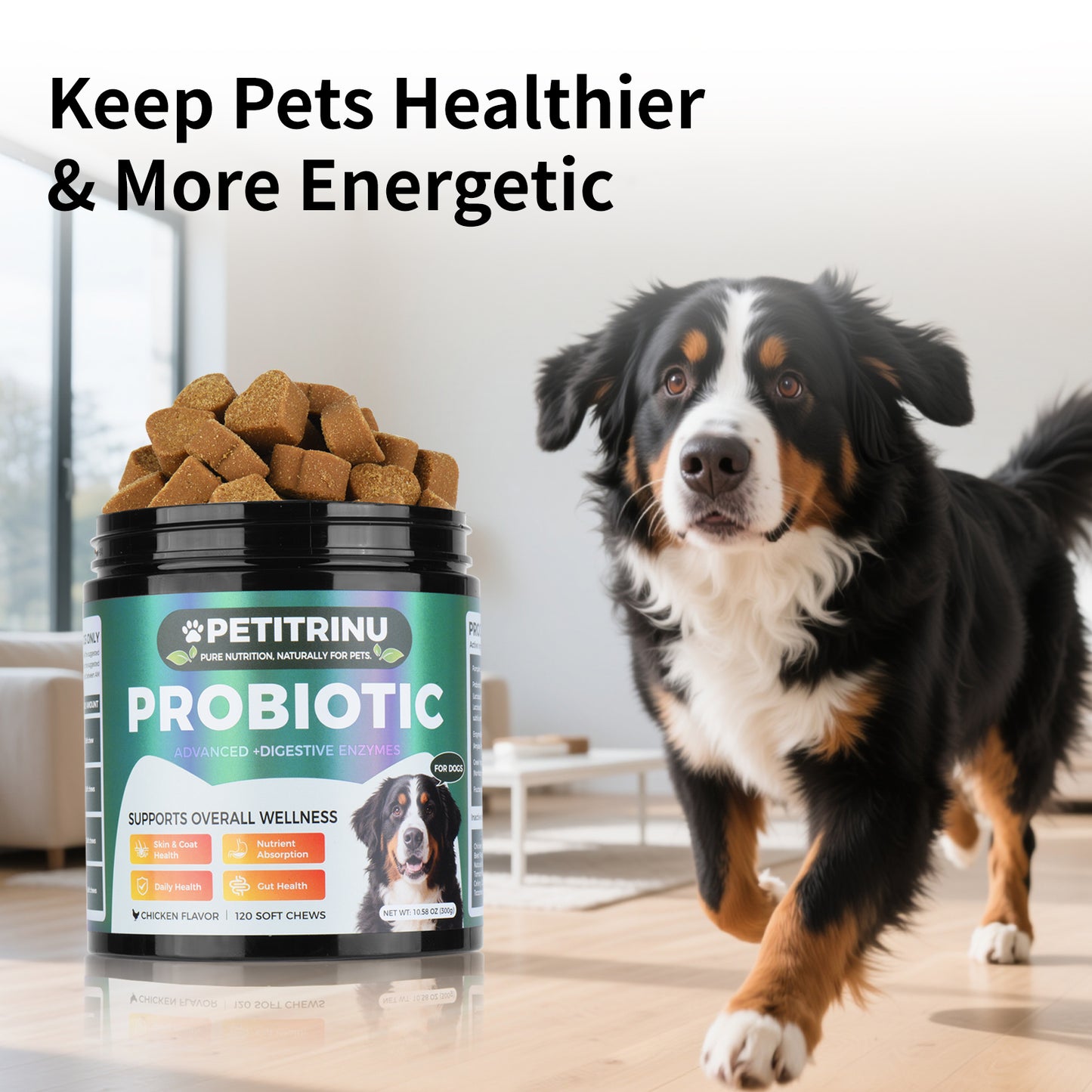 Dog Digestive Enzymes and Probiotic Soft Chews - Supports Gut & Skin Health - Chicken Flavor - 120 Count