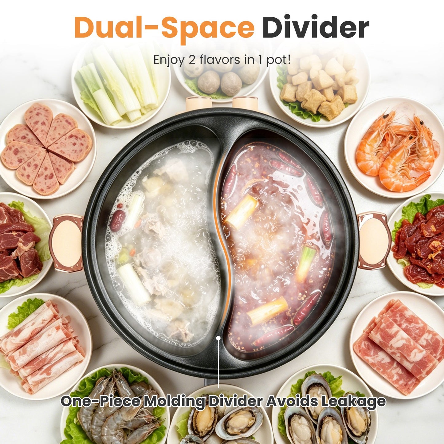 6L Electric Hot Pot with Divider & Lid - 2000W Stainless Steel