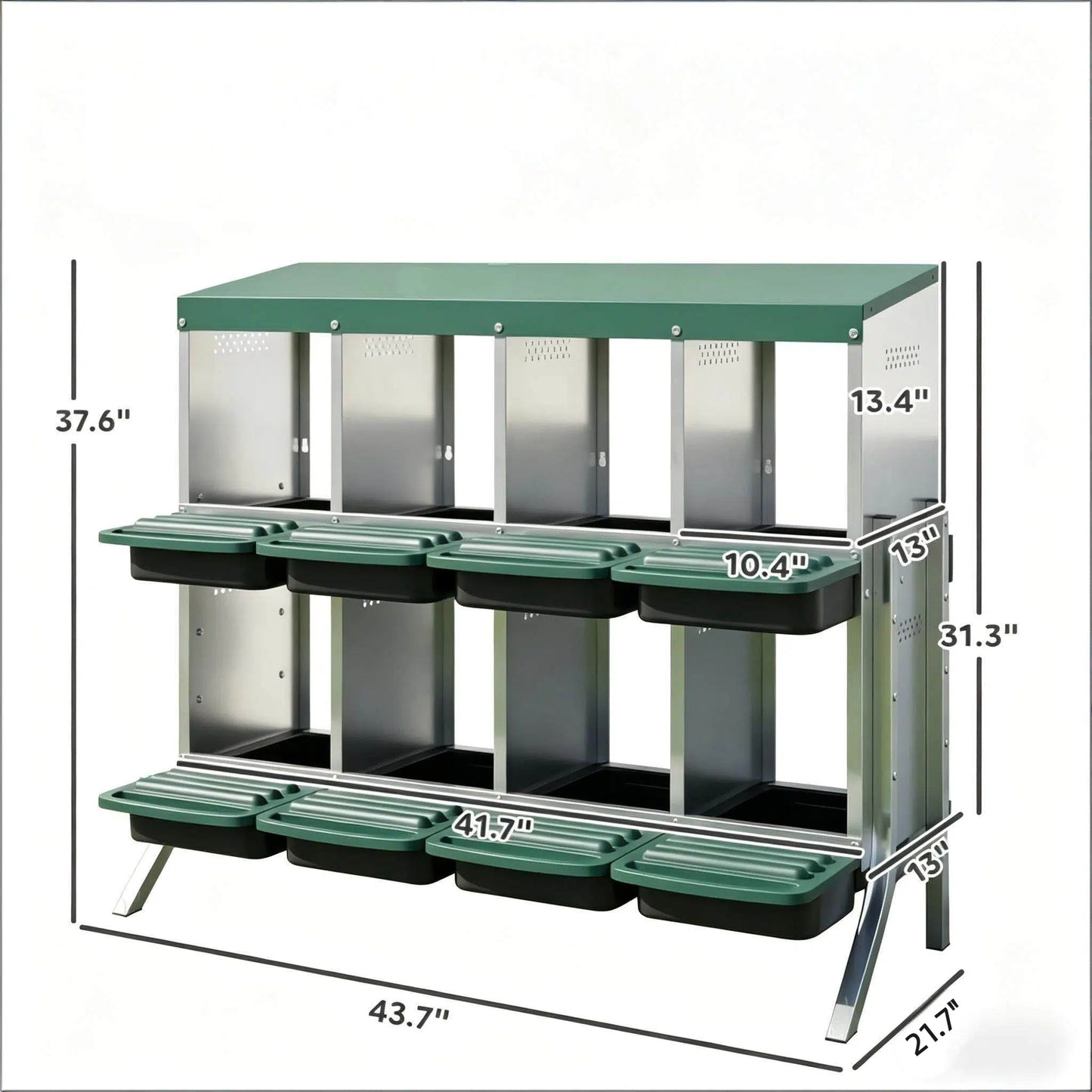 Chicken Nesting Boxes with 8 Ventilated Compartments - Black, Green, Silver