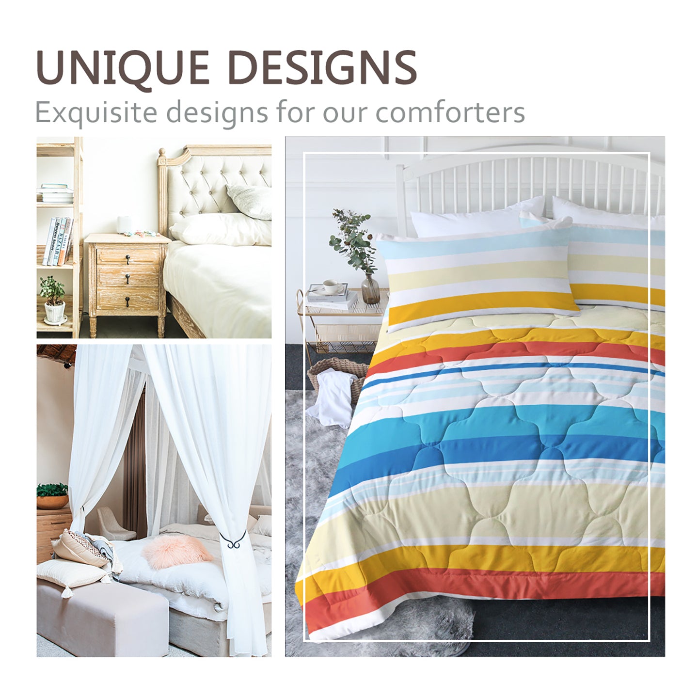 Queen Rainbow Stripes Comforter Set with Pillowcases - 3 Piece