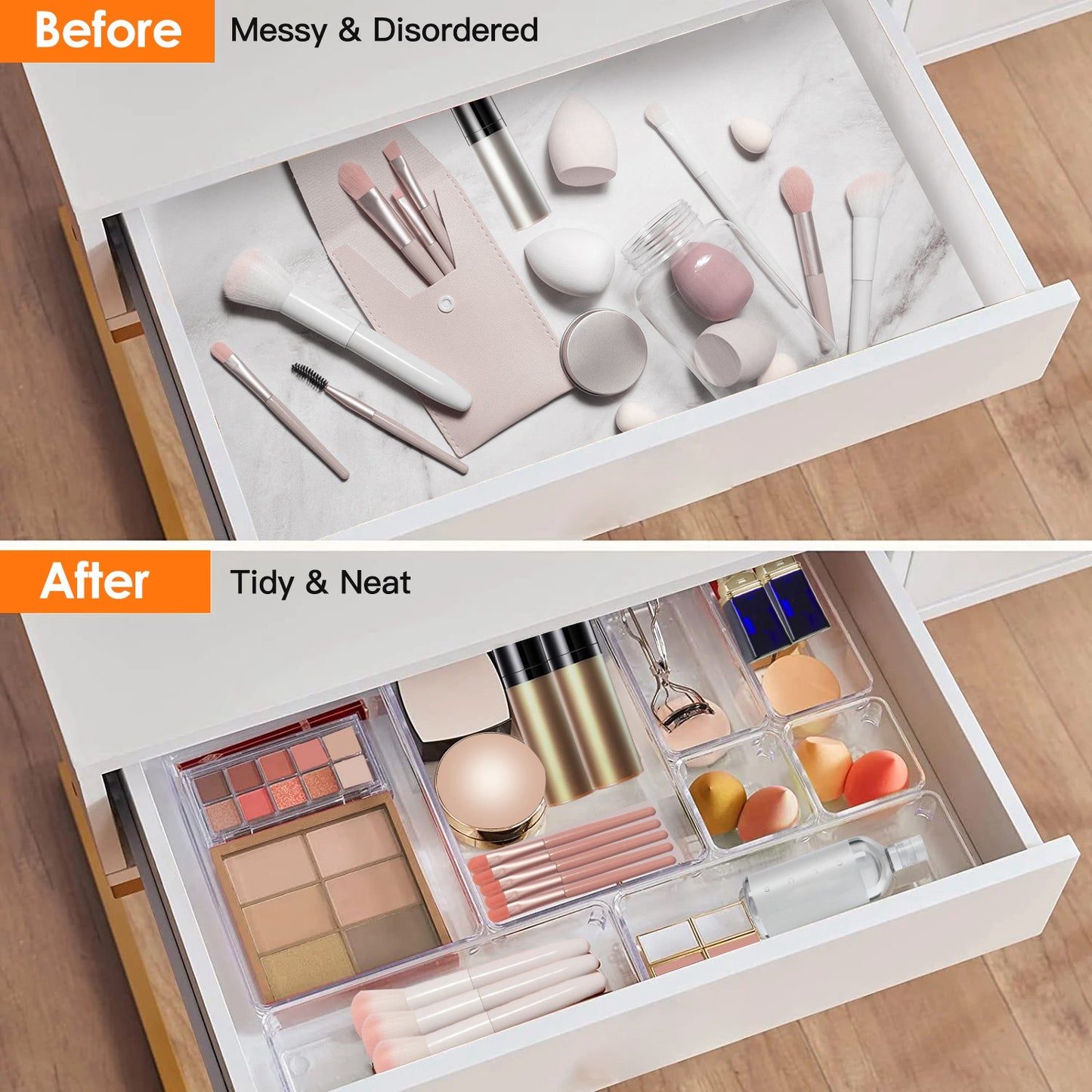 25Pcs Clear Plastic Drawer Organizers Set 4 Sizes Desk Dividers Trays