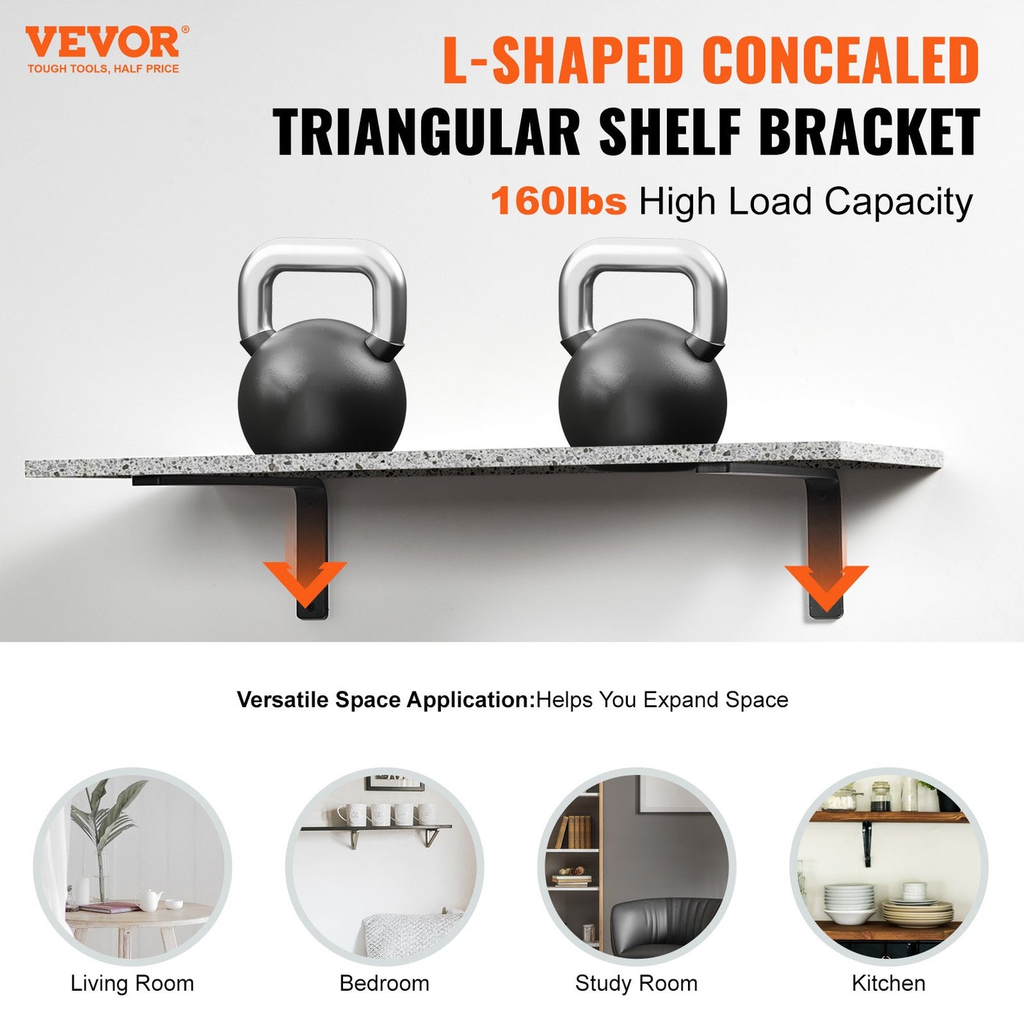 Heavy Duty Floating Shelf Brackets - 16x6 Inch, Black, 4 Pcs