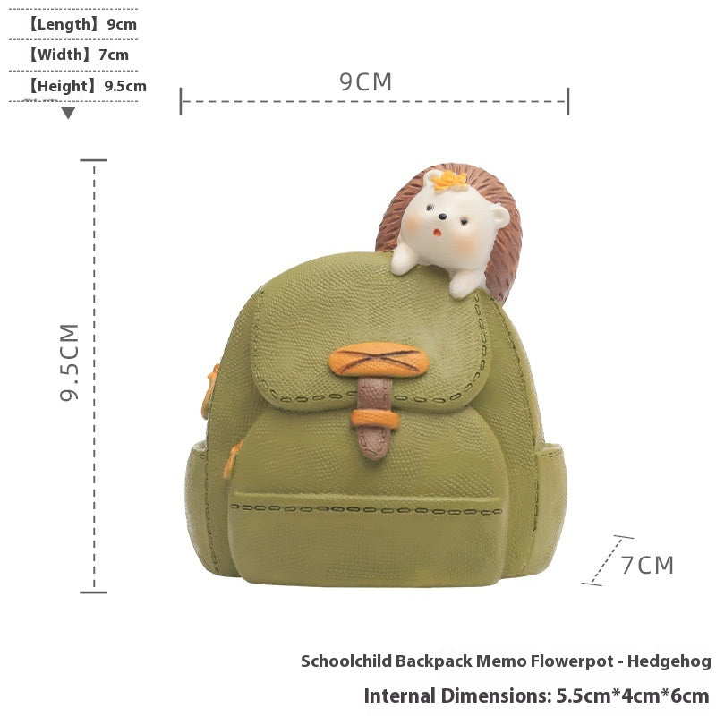 Cartoon Animal Resin Flower Pot Backpack Pen Holder for Desktop Storage