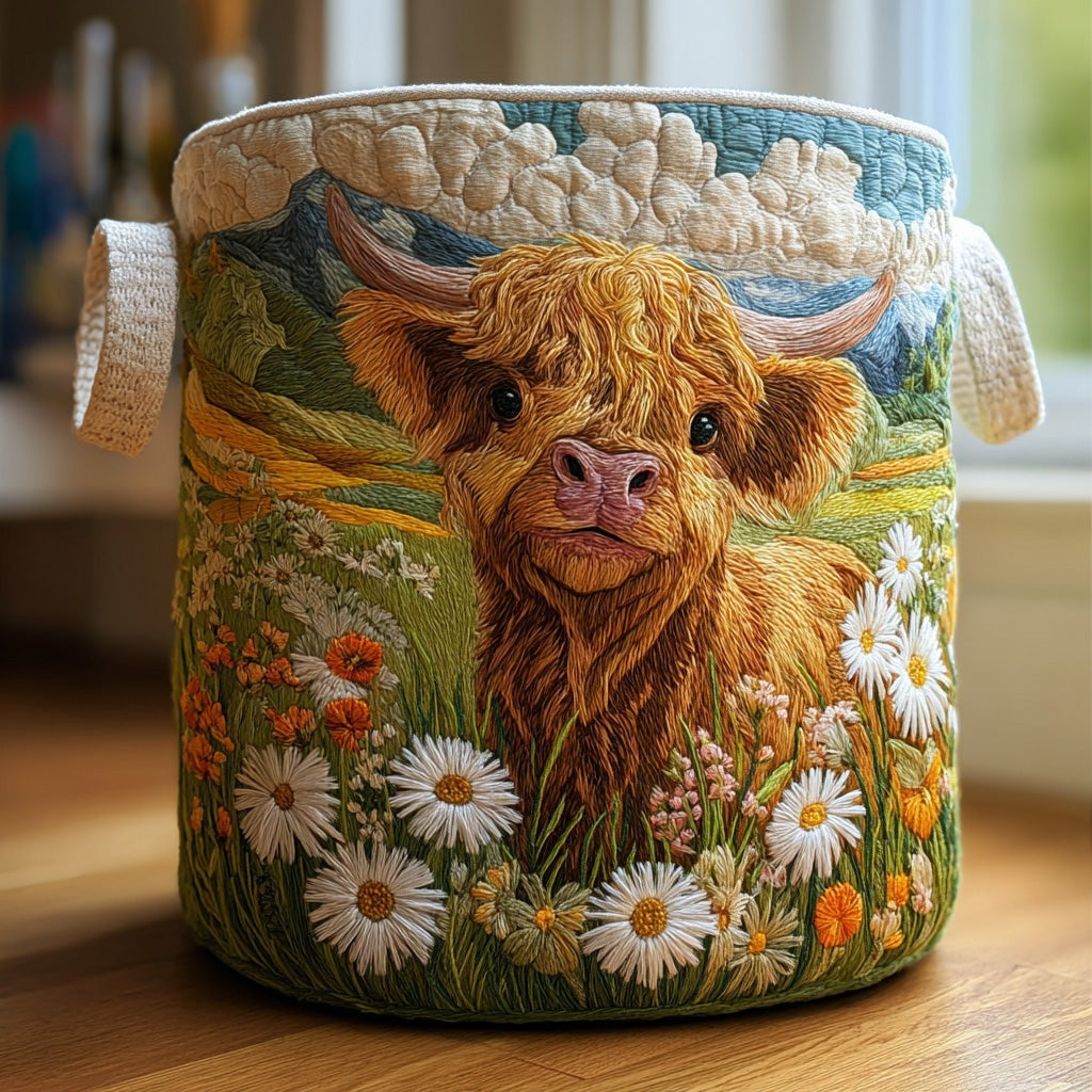 Cotton Laundry Hamper with Quilted Pleated Design Dustproof Clothes Basket