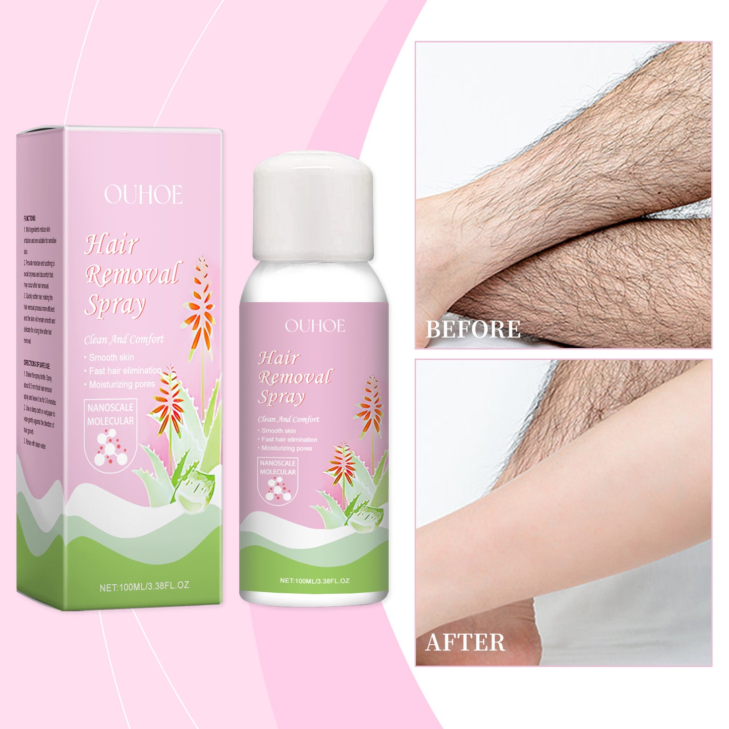 Gentle Hair Removal Mousse Spray - 100ml Painless Body Hair Remover