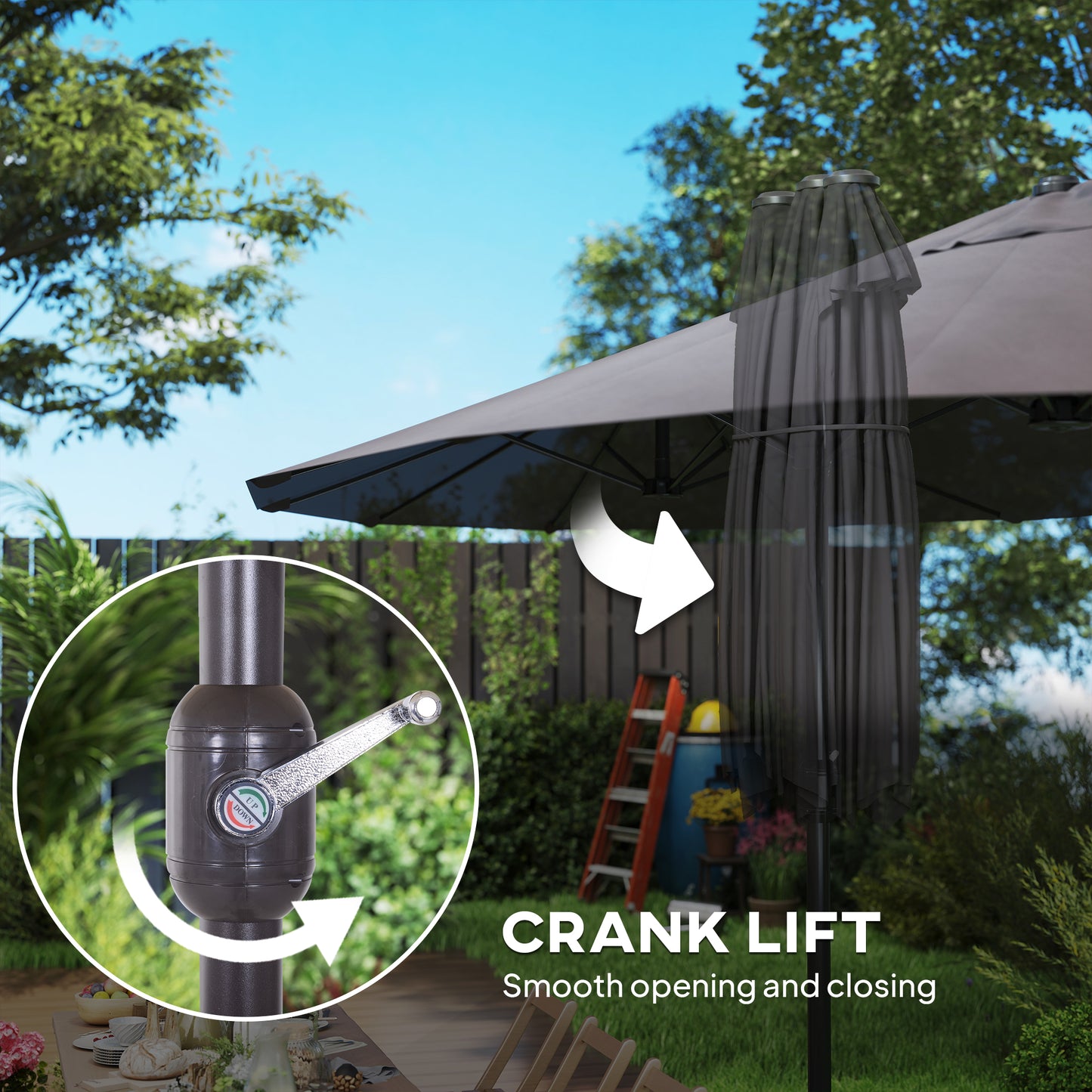 15 ft Double-Sided Patio Umbrella with Crank Handle - Gray