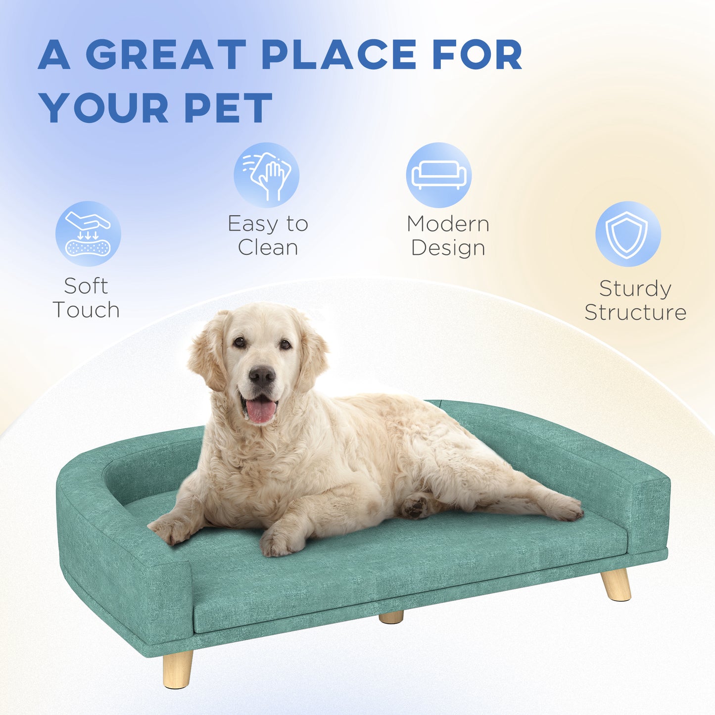 Large Dog Sofa Bed with Washable Cushion - Green Pet Couch & Lounge