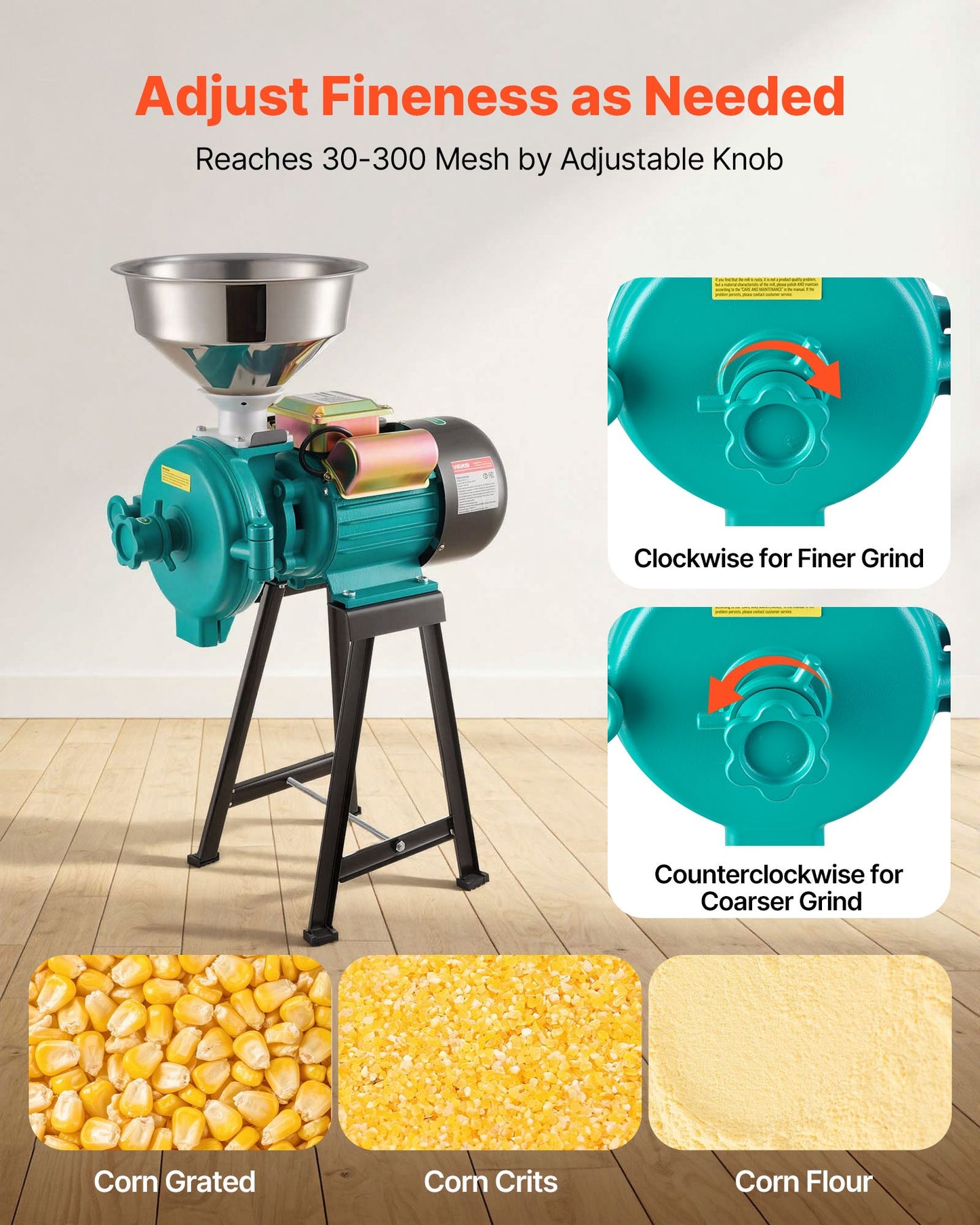 Electric Grain Mill Grinder 1500W Commercial Spice & Cereal Pulverizer - Black