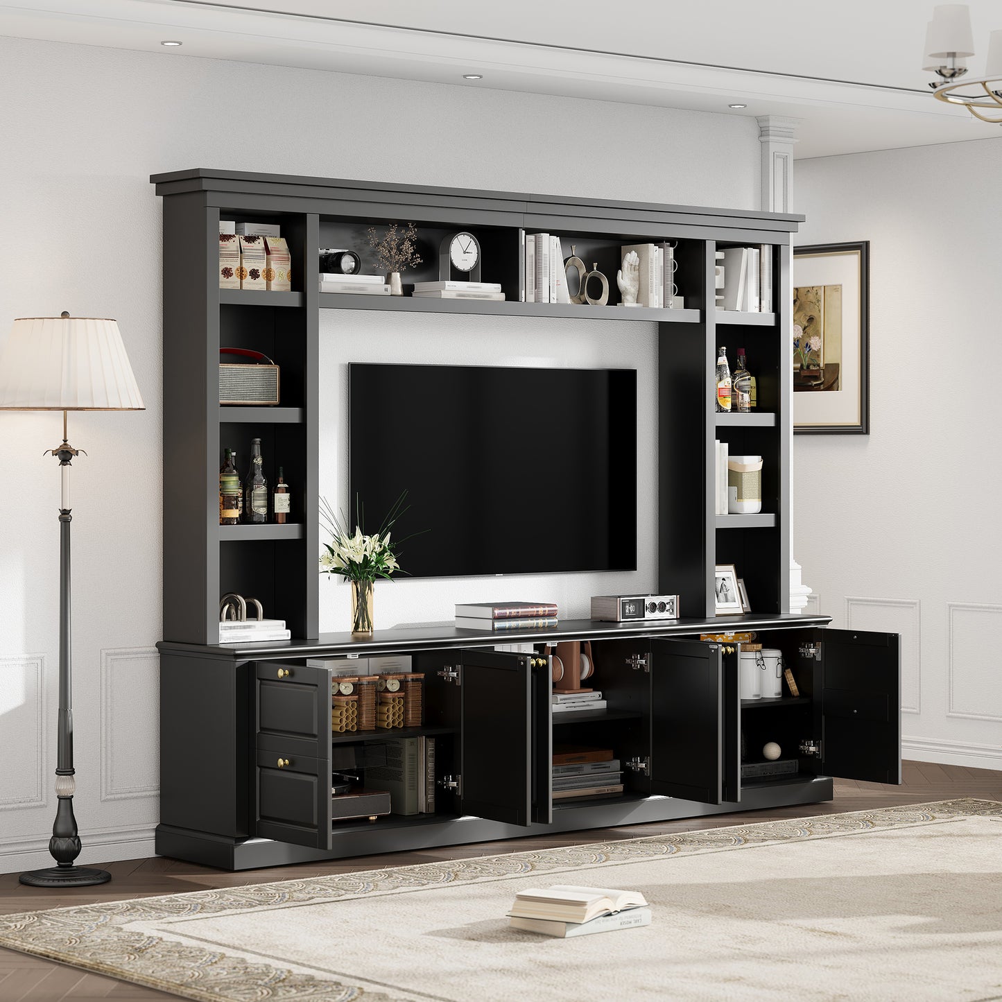 All-in-One Modern TV Stand With Bookcase For TVs Up To 70 Inch,