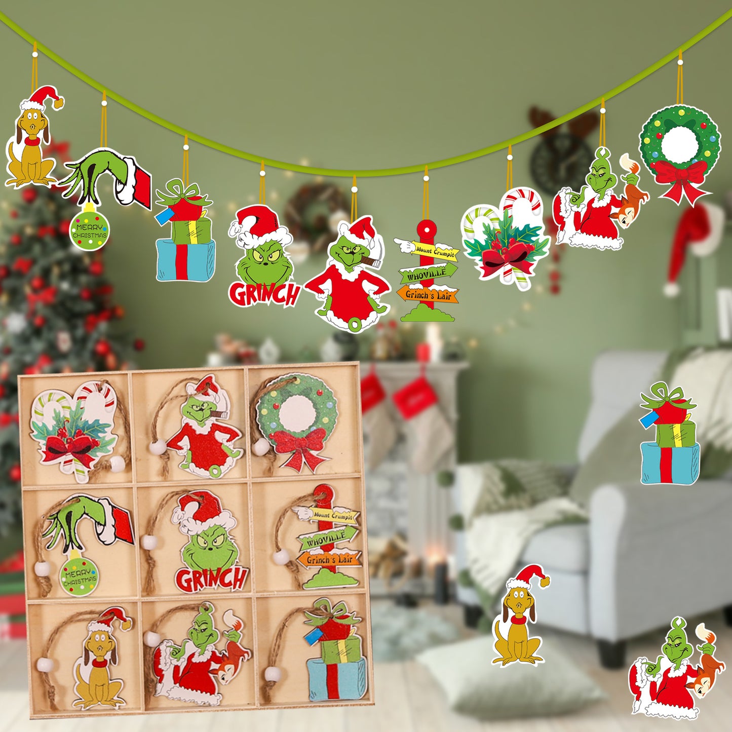 Christmas Wooden Pendant Doll Decorations Set - 18PCS Holiday Decor