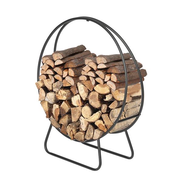 24 Inch Indoor Outdoor Wrought Iron Firewood Log Rack - Black Steel Stand