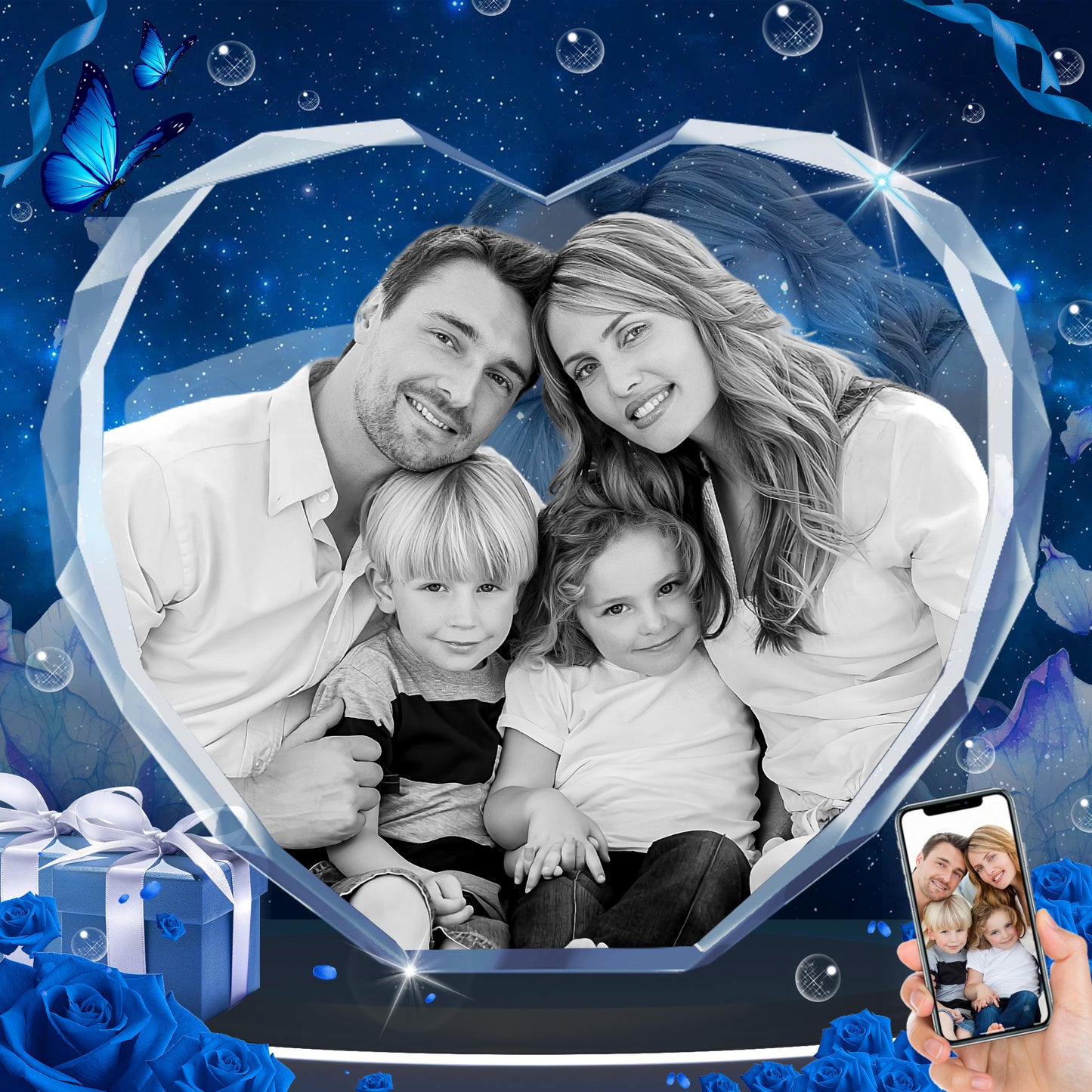 Personalized 3D Crystal Photo Gift - Custom Engraved Heart Keepsake