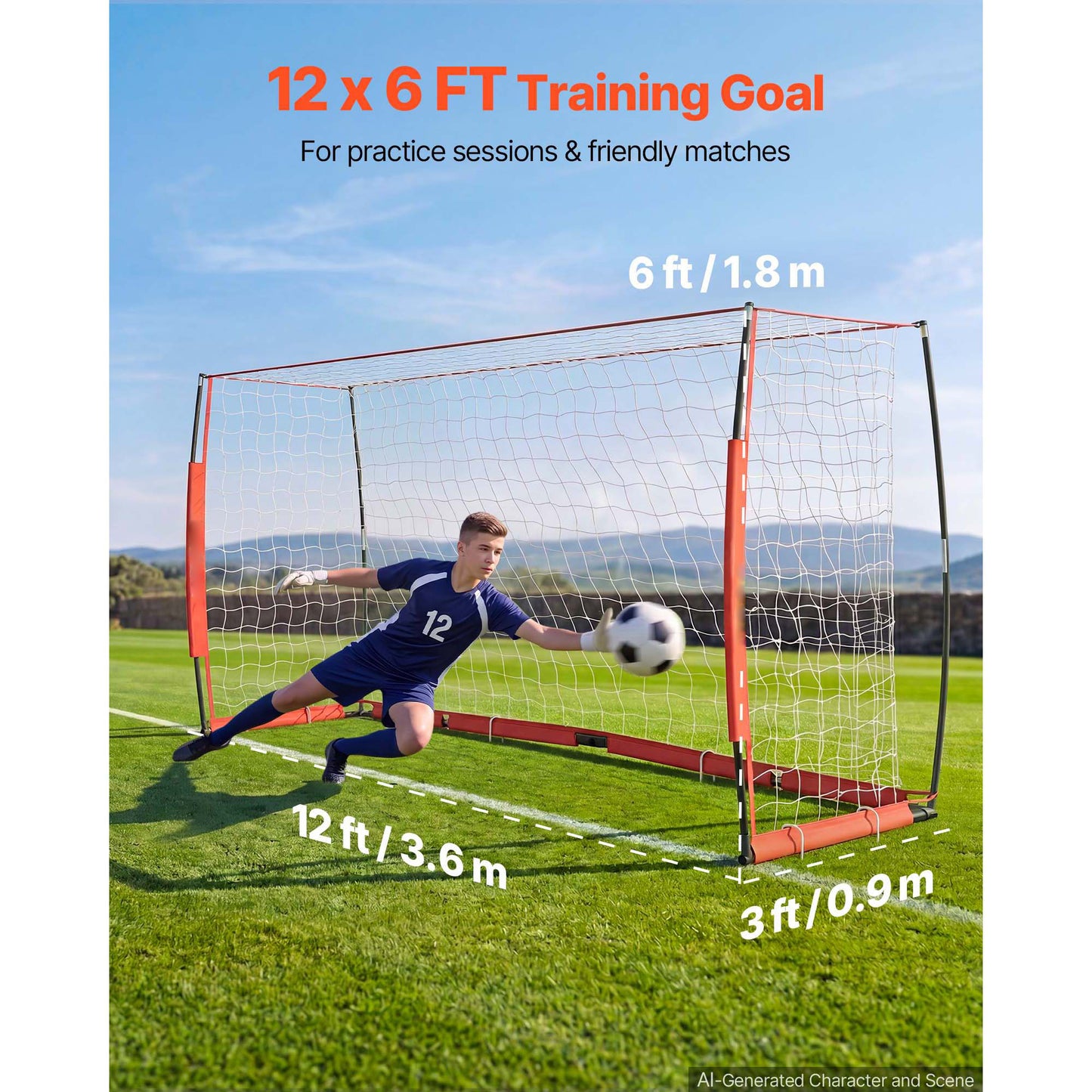 12x6 FT Soccer Goal Net with Metal Base Portable Collapsible Backyard Training