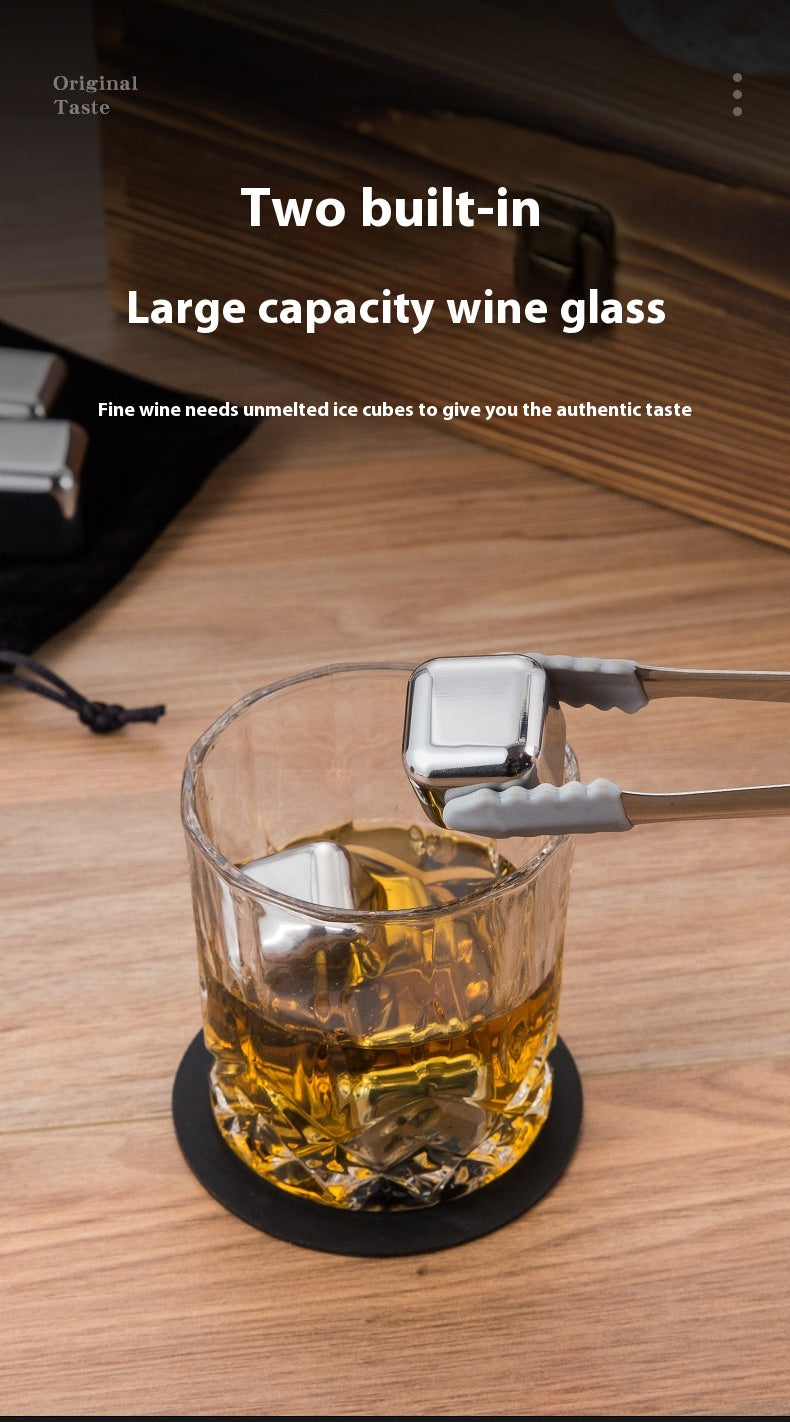 Stainless Steel Wooden Ice Cube Box Set with Cups and Accessories