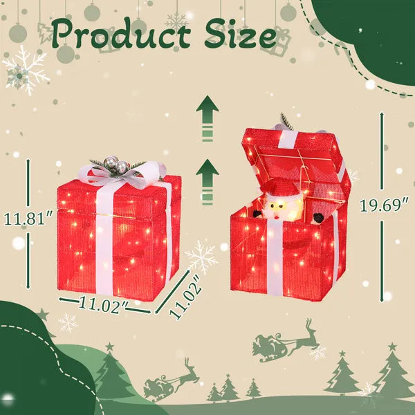 Motorized Pop-Up Christmas Gift Box with LED Lights - 12in