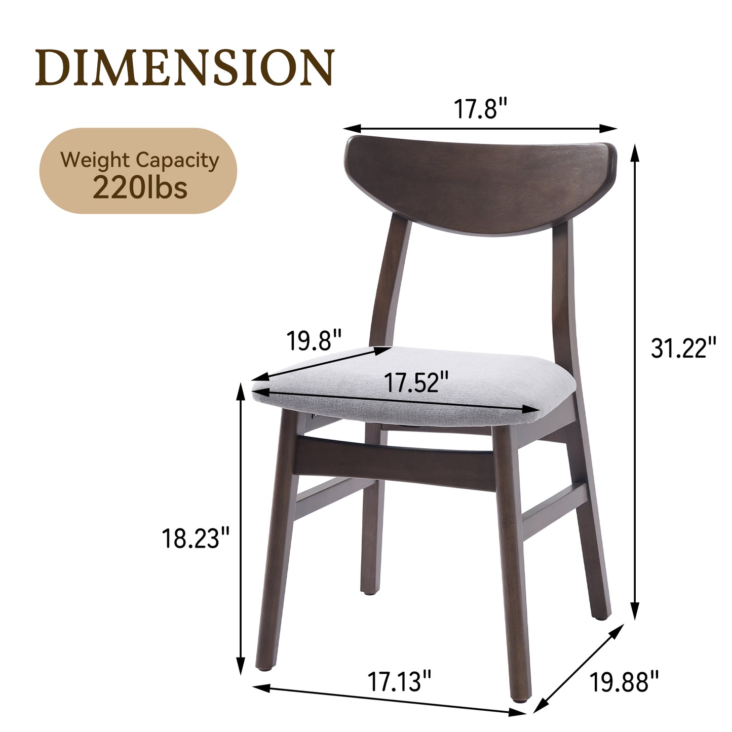 Set of 2 Modern Scandinavian Dining Chairs - Gray Fabric & Brown Wood