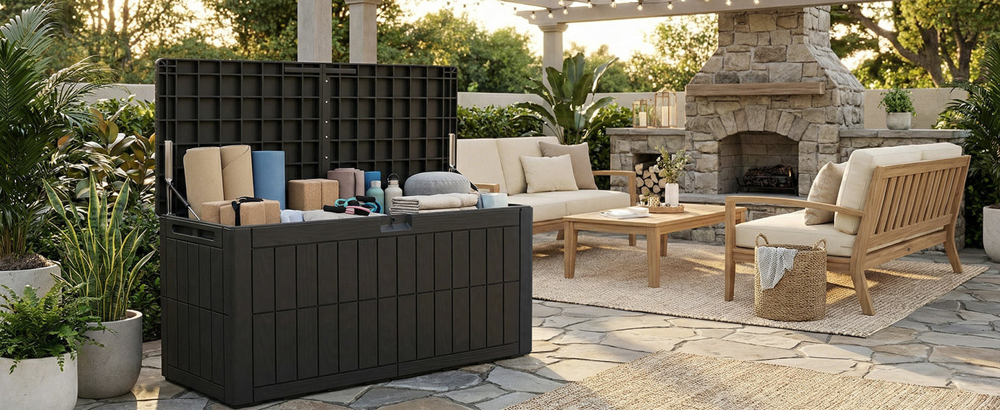 1 0 Gallon Outdoor Storage Box Water Proof Resin Deck Lockable Bin
