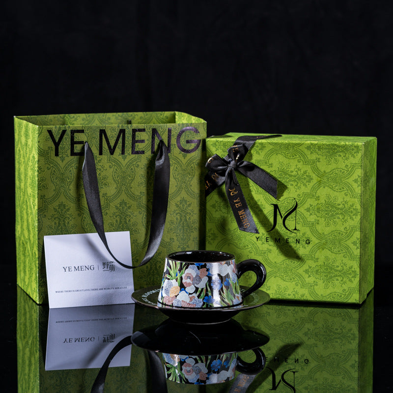 Elegant Iris Flower Ceramic Coffee Cup Set with Gift Box - Multiple Styles & Sizes