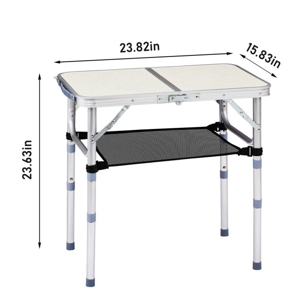 Portable Folding Camping Table - 2ft Aluminum Picnic Side Table with 3 Adjustable Heights and Carry Handle, White