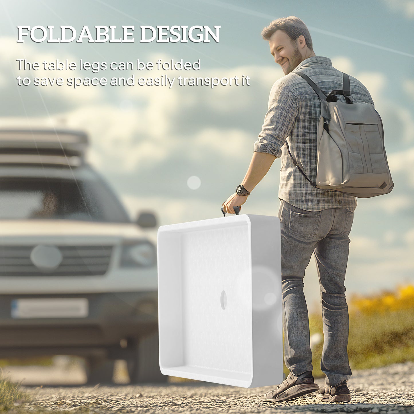 Folding Ice Cooler Table with Drain & Storage Shelf - White