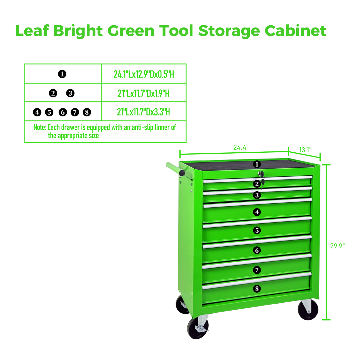 7-Drawer Rolling Tool Chest with Wheels - Green